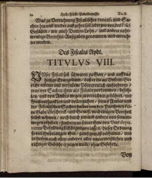 Des Fiscalis Aydt. Titulus VIII.
