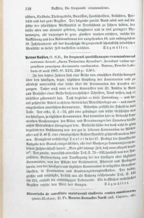 318-319 [Rezension] Nardi, Maurus Bernadus, Dissertatio de sanctitate matrimonii vindicata contra onanismum