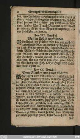 Der XX. Artickel. Vom Glauben und guten Wercken.