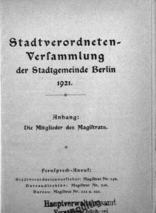 1921: Stadtverordnetenversammlung der Stadt Berlin