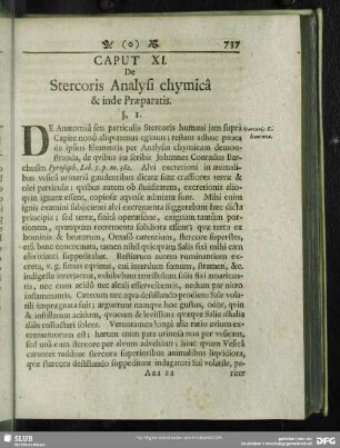 Caput XI. De Stercoris Analysi chymica & inde Praeparatis