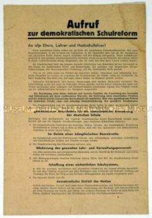Gemeinsamer Aufruf des Zentralkomitees der KPD und des Zentralausschusses der SPD zur demokratischen Schulreform