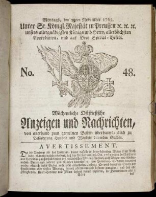 No. 48. Montags, den 29ten November 1762.