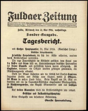 Erste Ausgabe vom Mittwoch, den 31. Mai 1916.