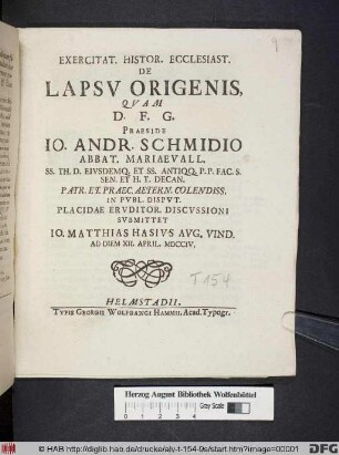 Exercitat. Histor. Ecclesiast. De Lapsv Origenis
