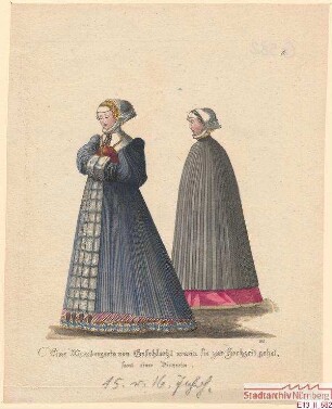 Eine Patrizierin mit Dienerin auf dem Weg zur Hochzeit.
