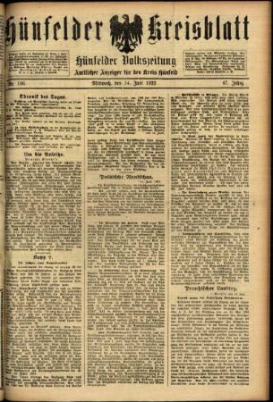 Ausgabe vom Mittwoch, den 14. Juni 1922.