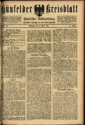 Ausgabe vom Mittwoch, den 14. Juni 1922.