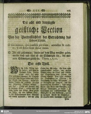 Die acht und dreyßigste geistliche Lection Von der Vortrefflichkeit der Betrachtung des Leidens Christi