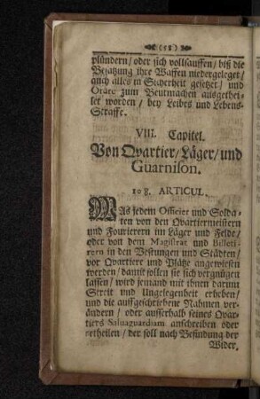 VIII. Capitel. Von Qvartier/ Läger/ und Guarnison.