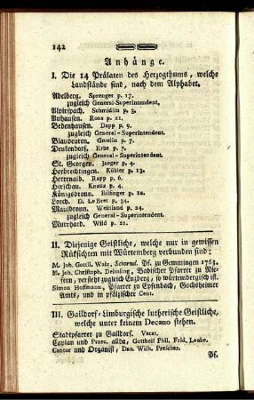 I. Die 14 Prälaten des Herzogthums, welche Landstände sind, nach dem Alphabet.