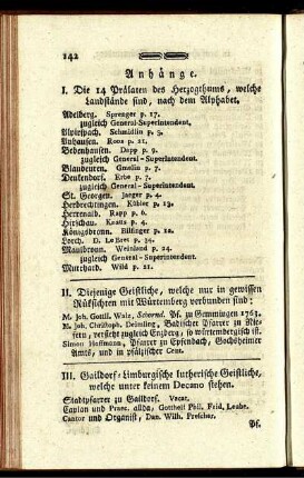 I. Die 14 Prälaten des Herzogthums, welche Landstände sind, nach dem Alphabet.