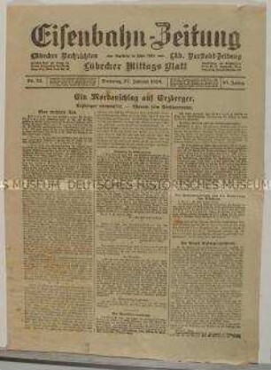 Nachrichtenblatt "Eisenbahn-Zeitung" zum Attentat auf Reichsfinanzminister Erzberger