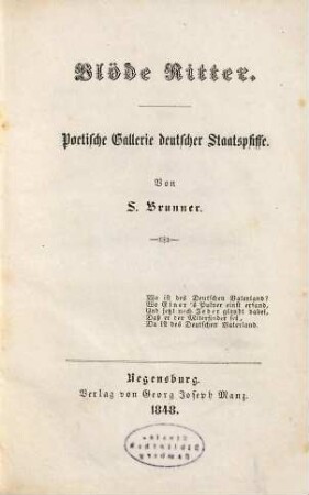 Blöde Ritter : poetische Gallerie deutscher Staatspfiffe