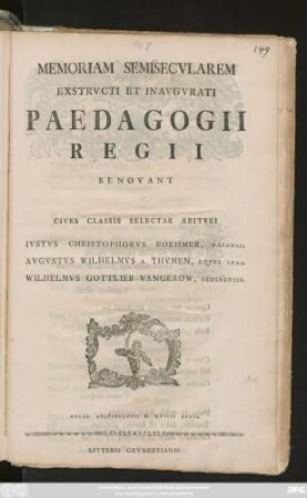 Memoriam Semisecvlarem Exstrvcti Et Inavgvrati Paedagogii Regii