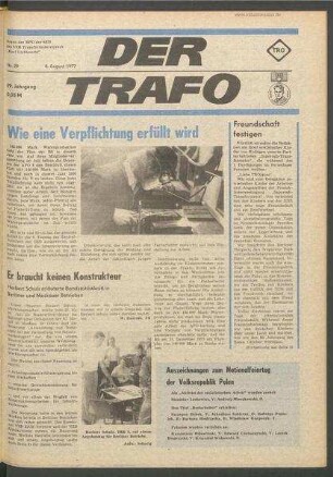 TRO-Betriebszeitung 'Der Trafo'; Nr. 29/1977 (8. August 1977)