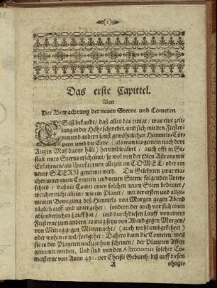 Das erste Capittel. Von Der Betrachtung der neunen Sterne und Cometen.