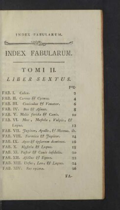 Index Fabularum. Tomi II.