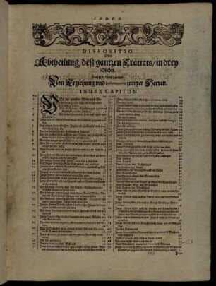 Dispositio Oder Abtheilung deß gantzen Tractats/ in drey Bücher.