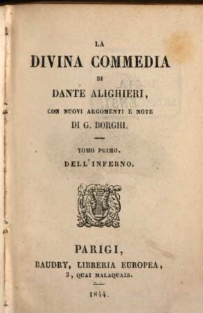 La divina commedia di Dante Alighieri. 1, Dell' Inferno