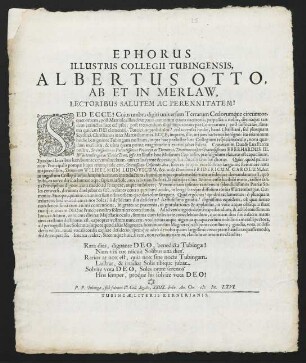 Ephorus Illustris Collegii Tubingensis...