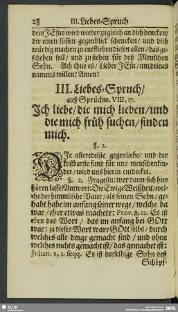 III. Liebes-Spruch, auß Sprüchw. VIII, 17