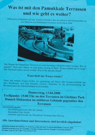 Plakat: "Was ist mit den Pamukkale Terrassen und wie geht es weiter?"