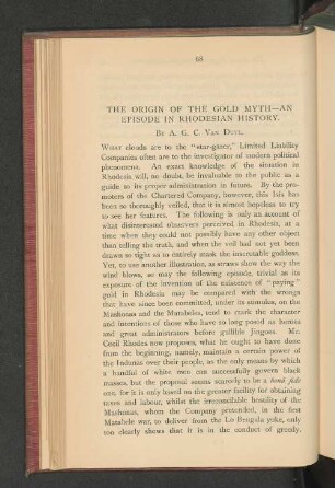 The Origin of the Gold Myth. An Episode in Rhodesian History.