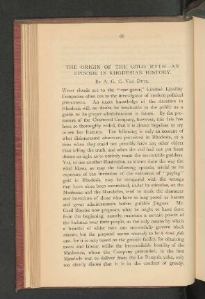 The Origin of the Gold Myth. An Episode in Rhodesian History.
