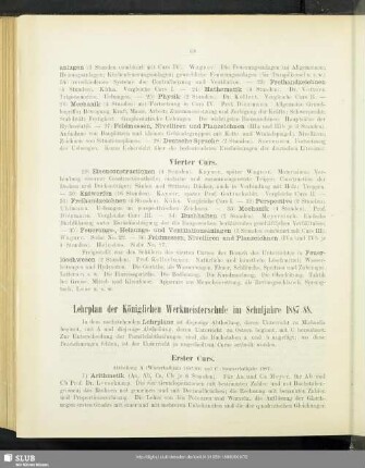 Lehrplan der Königlichen Werkmeisterschule im Schuljahre 1887/88