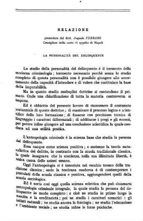 215-230, Relazione: La personalità de delinquente