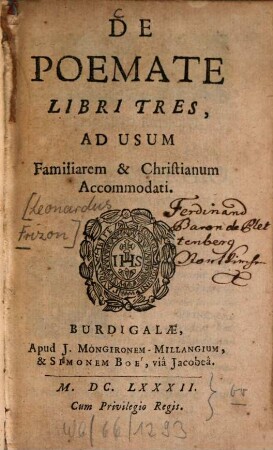 De poemate : libri tres, ad usum familiarem et christianum accomodati