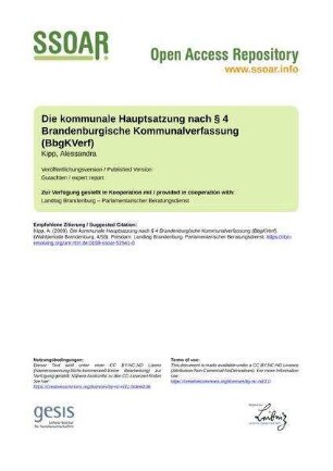 Die kommunale Hauptsatzung nach § 4 Brandenburgische Kommunalverfassung (BbgKVerf)