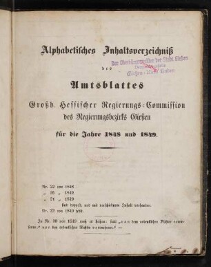 Amtsblatt der Großherzoglich-Hessischen Regierungs-Commission des Regierungsbezirks Gießen