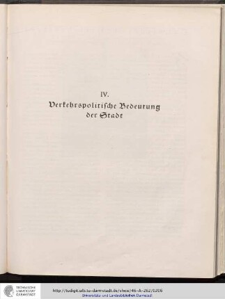 IV. Verkehrspolitische Bedeutung der Stadt