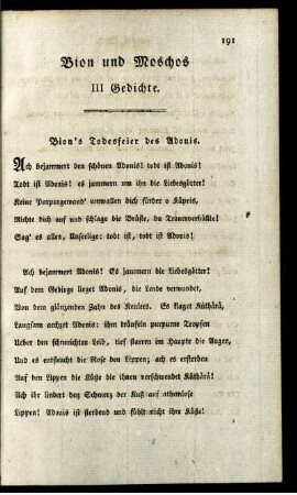 Bion und Moschos. III Gedichte.