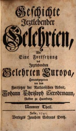Geschichte jezt lebender Gelehrten. 9, 9. 1745