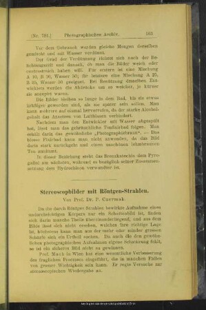 Stereoscopbilder mit Röntgen-Strahlen