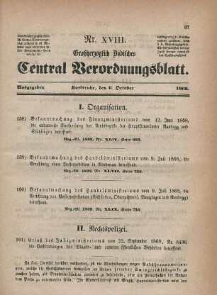 6. October-31. Dezember = Nr. XVIII-XXVI