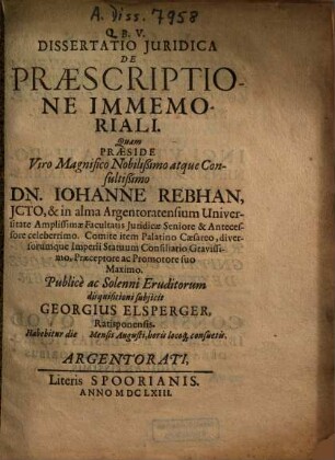 Dissertatio Juridica De Praescriptione Immemoriali