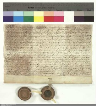 Revers der Vettern Erhard Wilhelm und Johann Philipp von Berlichingen bezüglich der Belehnung mit zwei Vorwerken in Milz und weiteren im Einzelnen aufgeführten Lehen durch Adalbert [von Schleifras], Abt von Fulda