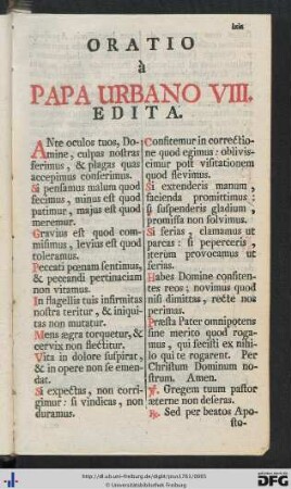 Oratio à Papa Urbano VIII. Edita; Oratio Dicenda ante Divinum Officium; Absolutiones Et Benedictiones dicendae ante Lectiones in Officio novem et trium Lectionum.