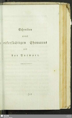 Schreiben eines eifersüchtigen Ehemanns nebst der Antwort