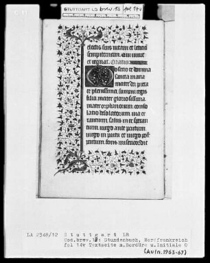 Lateinisches Stundenbuch — Initiale O und Dreiviertelbordüre, Folio 14verso