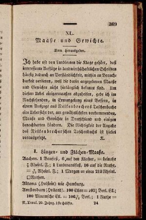 XL. Maaße und Gewichte