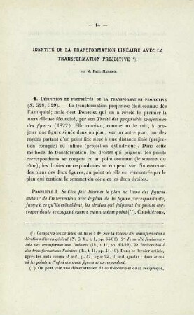 Identité de la transformation linéaire avec la transformation projective.