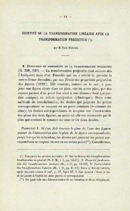 Identité de la transformation linéaire avec la transformation projective.
