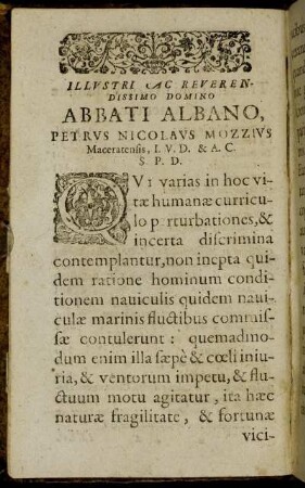 Illustri Ac Reverendissimi Domino Abbati Albano, Petrus Nicolaus Mozzius [...]