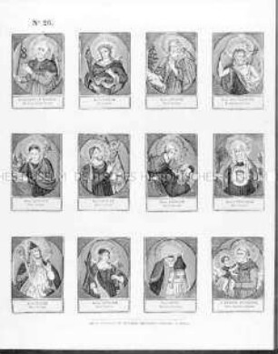 Bilderbogen mit 12 Heiligenfiguren