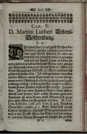 Cap. V. D. Martini Lutheri Lebens- Beschreibung.